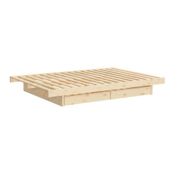 Łóżko dwuosobowe z drewna sosnowego ze schowkiem Karup Design Kanso, 140x200 cm