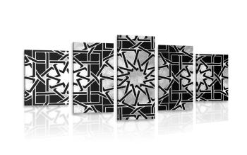 5-częściowy obraz orientalna mozaika w wersji czarno-białej - 100x50