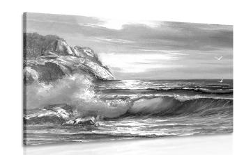 Obraz poranek na morzu w wersji czarno-białej - 90x60