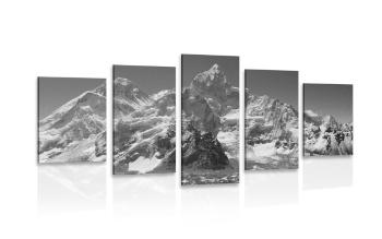 5-częściowy obraz piękny szczyt górski w wersji czarno-białej