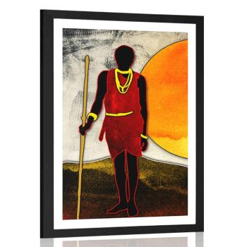 Plakat z passe-partout afrykański myśliwy - 40x60 black