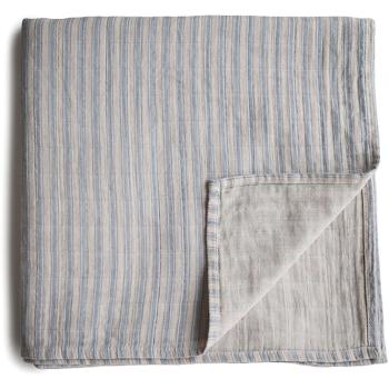 Mushie Muslin Swaddle Blanket Organic Cotton becik Blue Stripe 120cm x 120cm 1 szt.