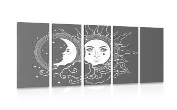 5-częściowy obraz czarno-biała harmonia słońca i księżyca - 200x100
