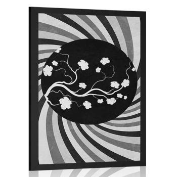 Plakat azjatyckie tło grunge w czerni i bieli - 30x45 silver