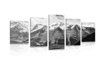 5-częściowy obraz piękna górska panorama w wersji czarno-białej - 200x100