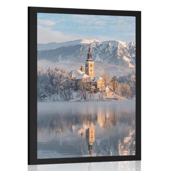 Plakat kościół nad jeziorem Bled w Słowenii - 20x30 black