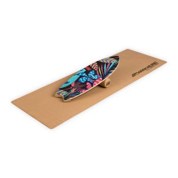 BoarderKING Indoorboard Wave, deska do balansowania, trickboard, z matą i wałkiem, drewno/korek