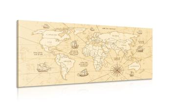 Obraz mapa świata z łodziami - 100x50
