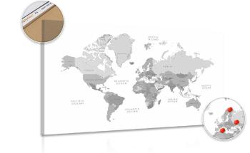 Obraz na korku czarno-biała mapa świata w stylu vintage - 90x60  transparent