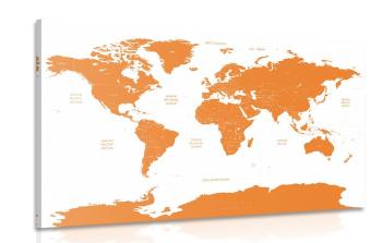 Obraz mapa świata z zaznaczonymi na pomarańczowo poszczególnymi krajami - 60x40