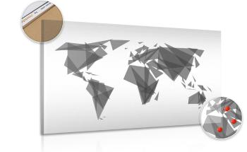 Obraz geometryczna mapa świata w wersji czarno-białej na korku - 90x60
