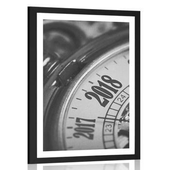 Plakat z passe-partout zegarek kieszonkowy w stylu vintage w czerni i bieli