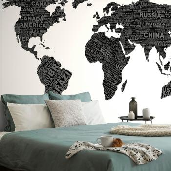 Samoprzylepna tapeta czarno-biała mapa świata