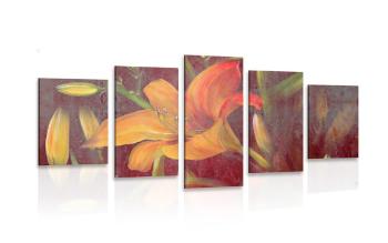 5-częściowy obraz rozkwit pomarańczowej lilii - 100x50