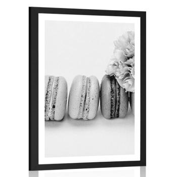 Plakat z passe-partout smaczne makaroniki w czerni i bieli - 60x90 white