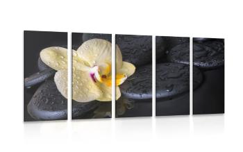 5-częściowy obraz kamienie Zen z żółtą orchideą - 200x100