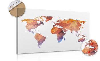 Obraz na korku wielokątna mapa świata w odcieniach pomarańczy - 120x80