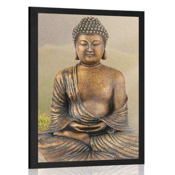 Plakat posąg Buddy w pozycji medytacyjnej - 60x90 silver