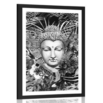 Plakat z passe-partout Budda na egzotyznym tle w czerni i bieli - 40x60 silver