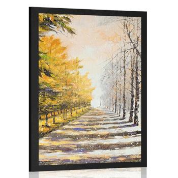 Plakat jesienna aleja drzew - 40x60 white