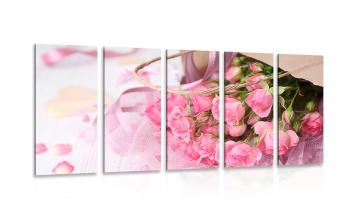5-częściowy obraz romantyczny różowy bukiet róż - 100x50
