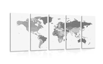 5-częściowy obraz szczegółowa mapa świata w wersji czarno-białej - 200x100