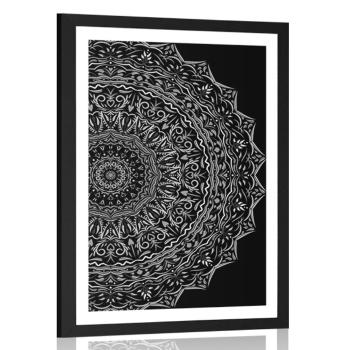 Plakat z passe-partout Mandala w vintage stylu w czarno-białym kolorze - 60x90 black
