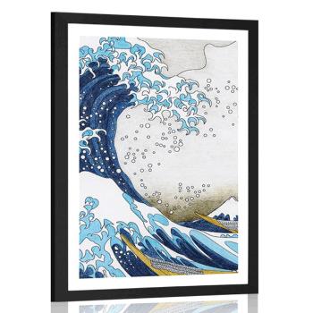 Plakat z passe-partout reprodukcja Wielka fala z Kanagawy - Katsushika Hokusai - 40x60 silver