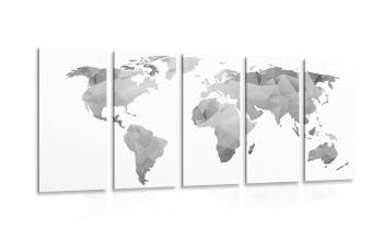 5-częściowy obraz wielokątna mapa świata w wersji czarno-białej - 100x50