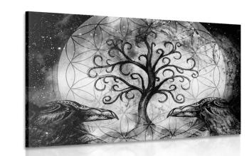 Obraz magiczne drzewo życia w wersji czarno-białej - 60x40