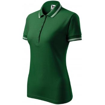Kontrastowa koszulka polo damska, butelkowa zieleń, XL