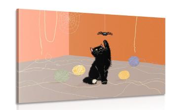 Obraz figlarnego kota z kulkami - 120x80