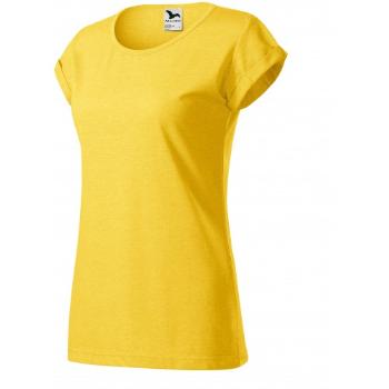 Koszulka damska z podwiniętymi rękawami, żółty marmur, M