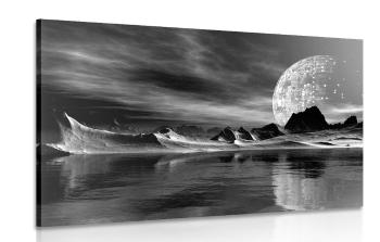 Obraz futurystyczny krajobraz w wersji czarno-białej