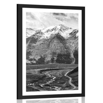 Plakat z passe-partout piękna górska panorama  w czerni i bieli - 60x90 black
