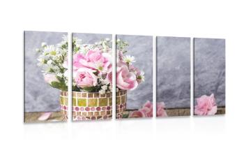 5-częściowy obraz kwiaty goździka w doniczce mozaikowej - 100x50