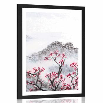 Plakat z passe-partout Chiński krajobraz we mgle - 40x60 black