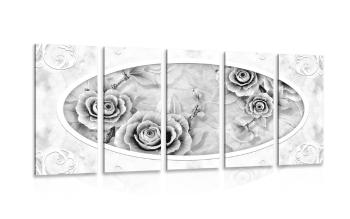 5-częściowy obraz kamienne róże w wersji czarno-białej - 100x50