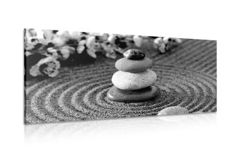 Obraz kamienie Zen w kształcie piramidy w kolorze czarnym i białym - 120x60