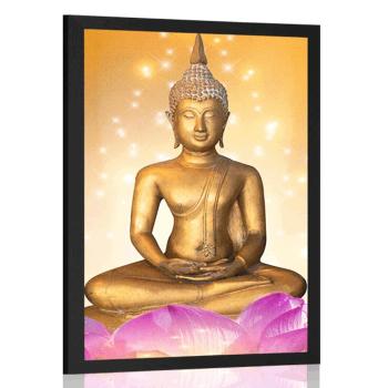 Plakat posąg Buddy na kwiecie lotosu - 40x60 black