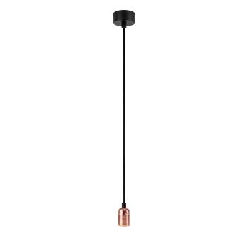 Czarna lampa wisząca bez klosza z oprawką w kolorze miedzi Bulb Attack Uno