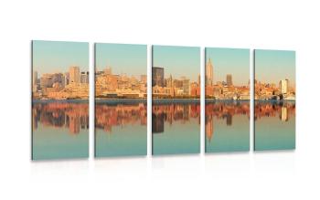 5-częściowy obraz czarujący Nowy Jork w odbiciu w wodzie - 100x50