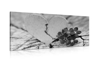 Obraz serce na starym drewnie w wersji czarno-białej - 100x50