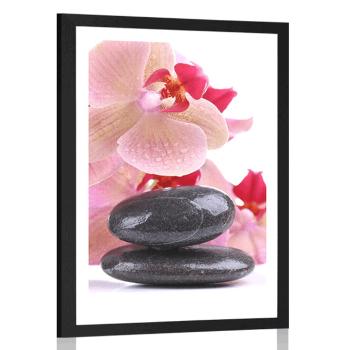 Plakat z passe-partout kamienie spa i orchidea - 40x60 black