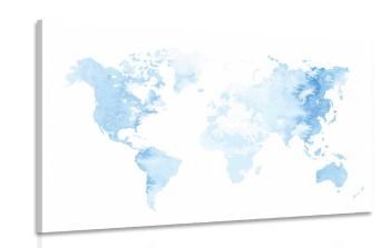 Obraz akwarelowa mapa świata w kolorze jasnoniebieskim - 120x80
