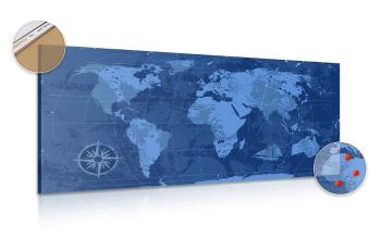 Obraz na korku rustykalna mapa świata w kolorze niebieskim - 120x60  color mix
