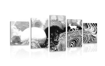 5-częściowy obraz kraina czarów w wersji czarno-białej - 200x100