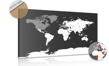 Obraz na korku nowoczesna mapa w wersji czarno-białej - 90x60  transparent