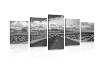 5-częściowy obraz czarno-biała droga na pustyni