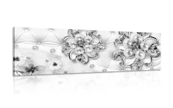 Obraz biżuteria z kwiatowym wzorem w wersji czarno-białej - 120x40